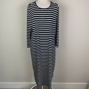 Chico Black White Stripe Knit Long Sleeve Shift Maxxi Dress 3